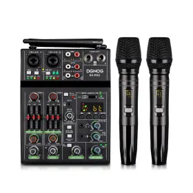 R4-pro Dgnog Professional Audio Mixer 4 Channel Sound With Dual Wireless Mic